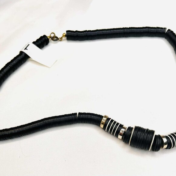 Vintage Handmade Black Disc Necklace 1980s, Layered Plastic Discs & Metal Accent - Picture 6 of 7